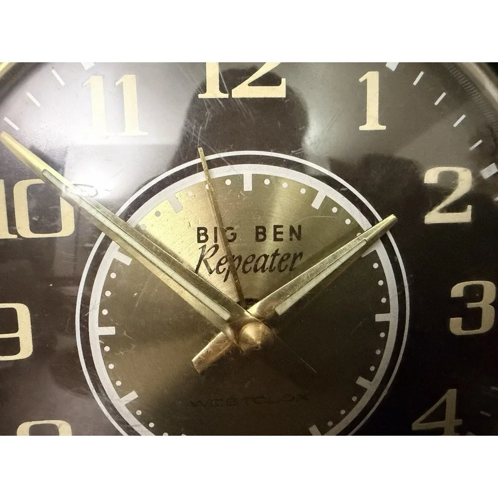Vintage Westclox Big Ben Repeater Alarm Clock Brass Tone Black Gold Works USA